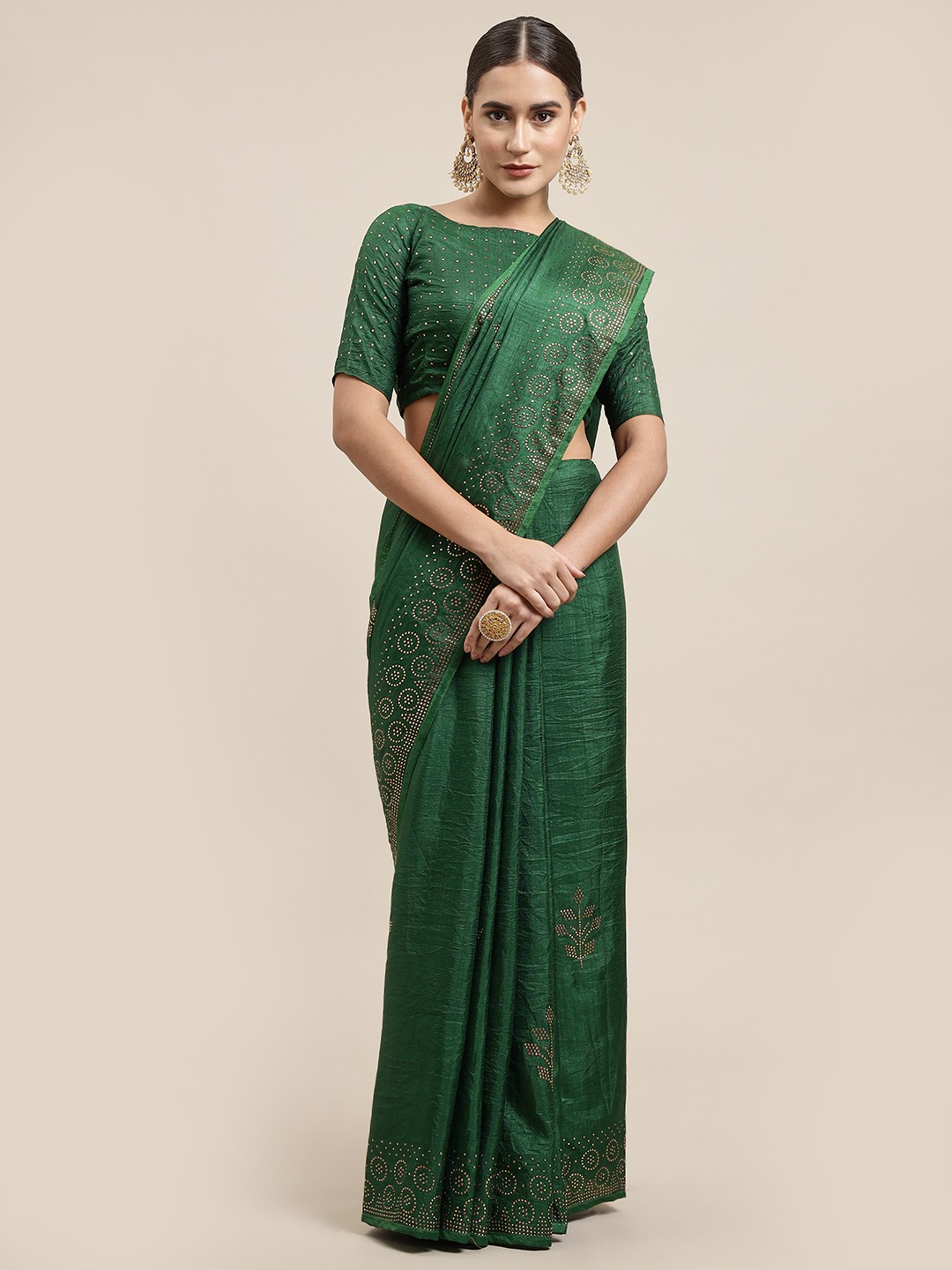 

ORUS Green Ethnic Motifs Mukaish Silk Cotton Saree