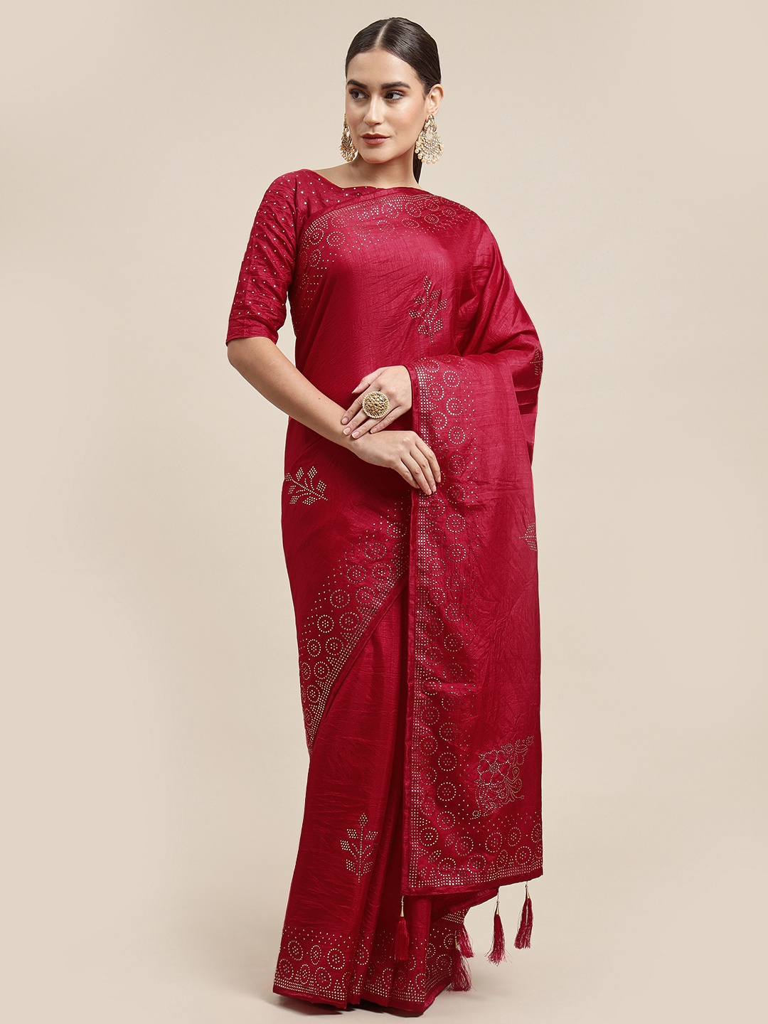 

ORUS Pink Ethnic Motifs Mukaish Silk Cotton Saree