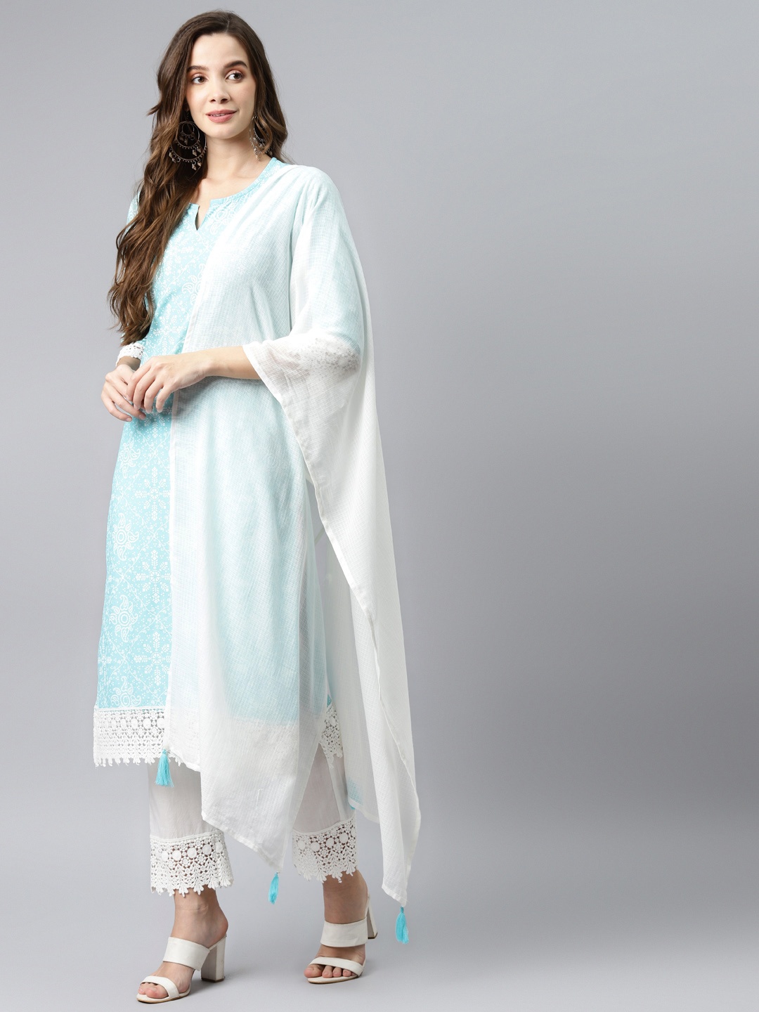 

Hatheli Women Blue Ethnic Motifs Printed Pure Cotton Kurta with Trousers & Dupatta