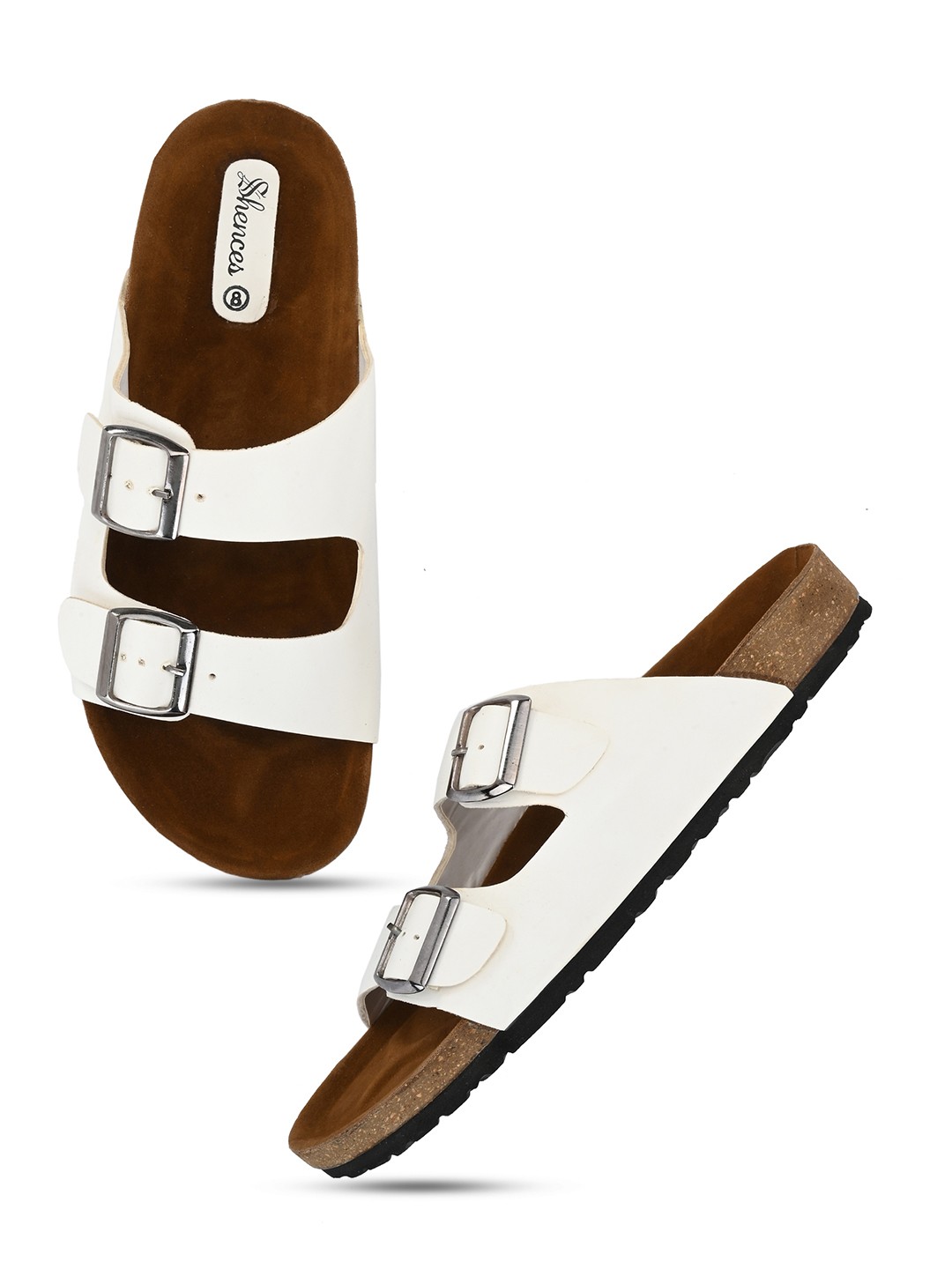 

SHENCES Men White & Black Ethnic Comfort Sandals