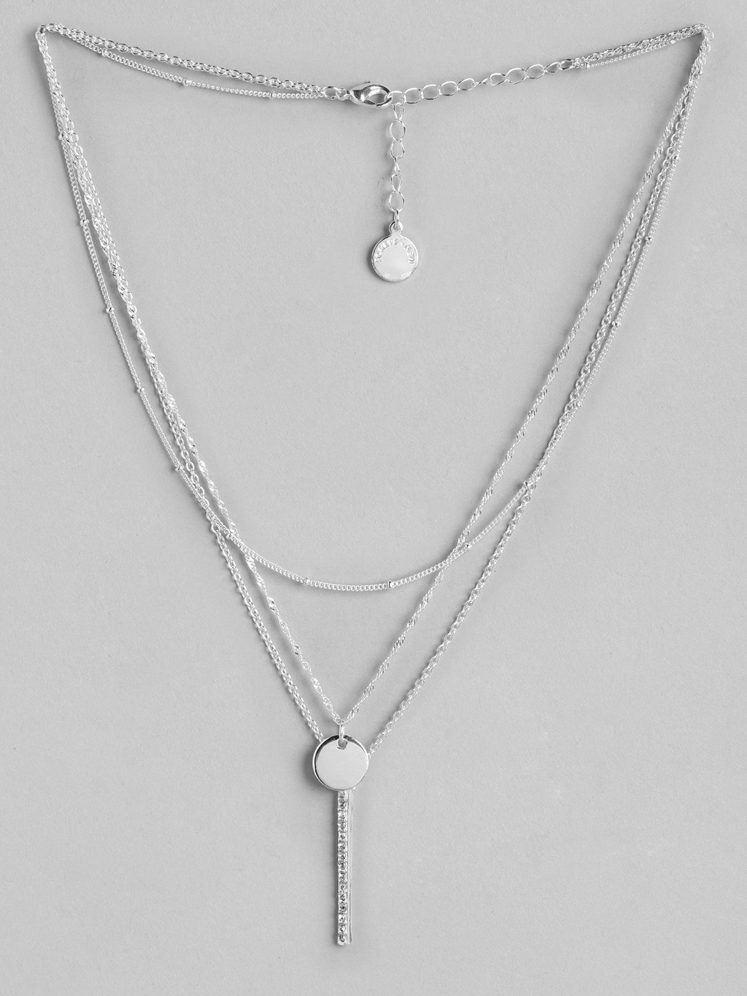 

Forever New Silver-Toned Bar Drop Silver-Plated Layered Necklace