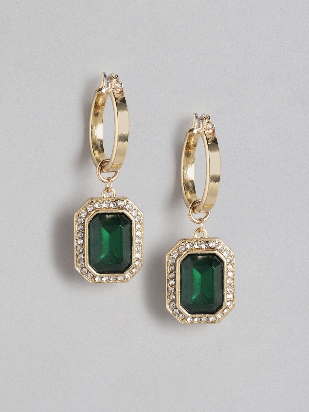 

Forever New Gold-Plated & Green Square Drop Earrings