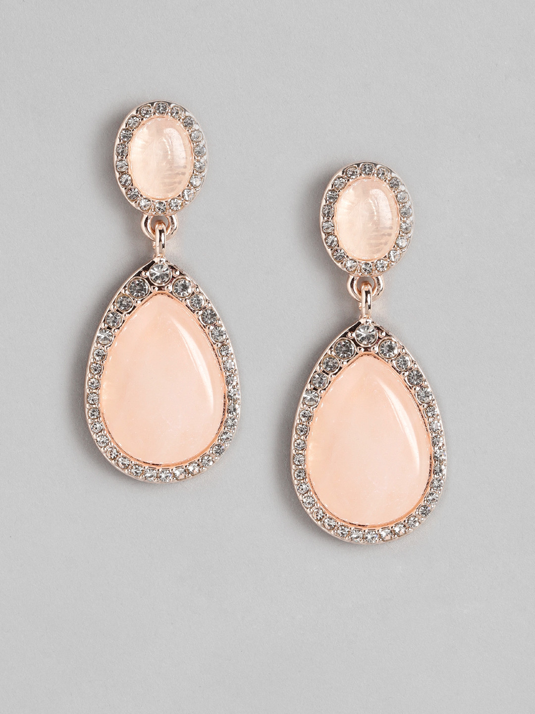 

Forever New Gold-Plated & Peach-Coloured Teardrop Shaped Drop Earrings