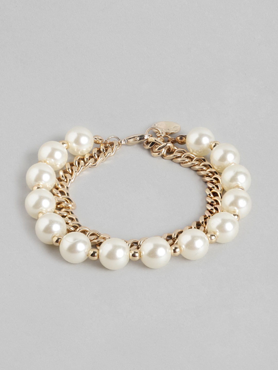 

Forever New Women Gold-Plated & White Pearls Link Bracelet