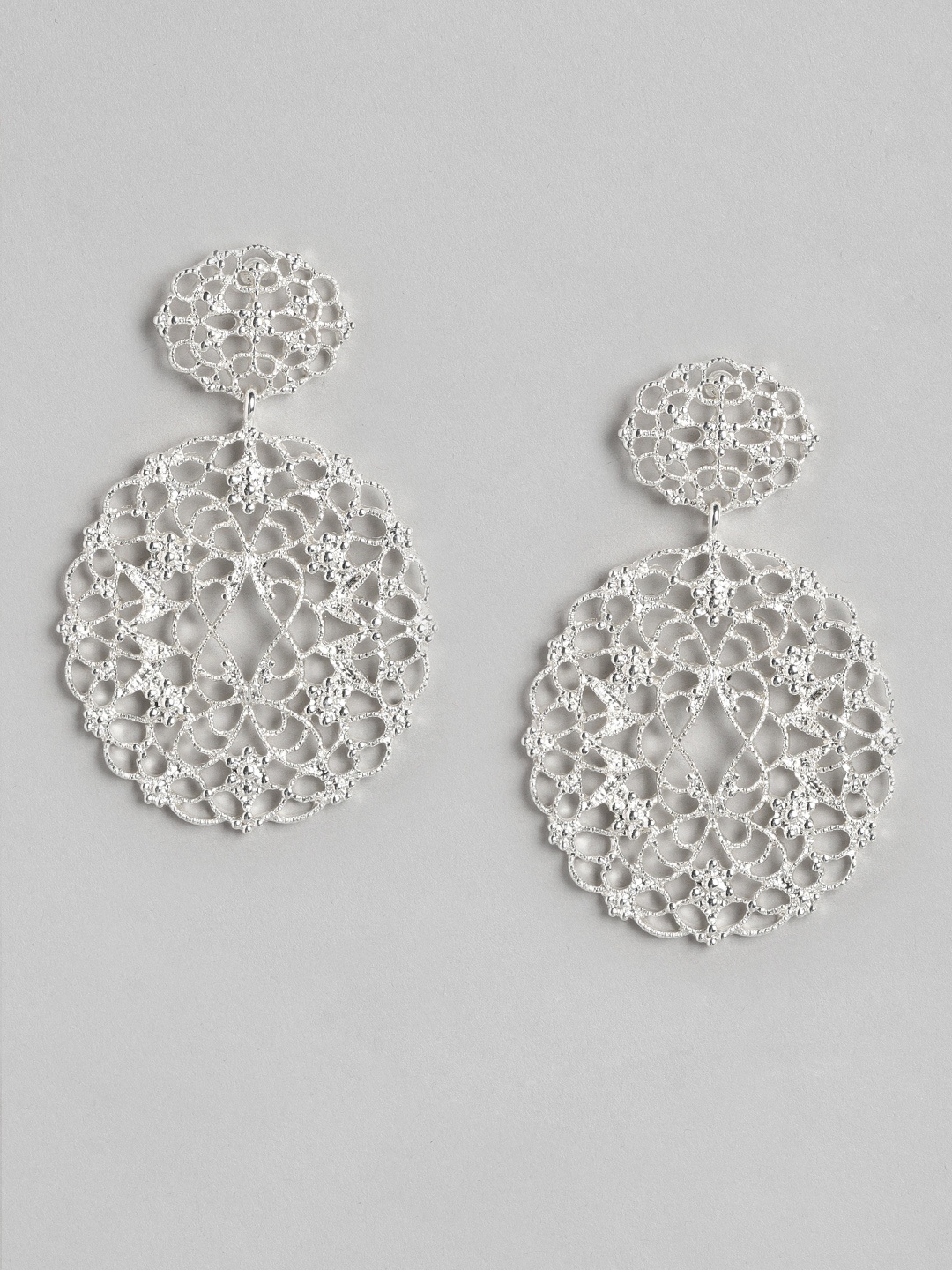 

Forever New Silver-Toned Circular Drop Earrings