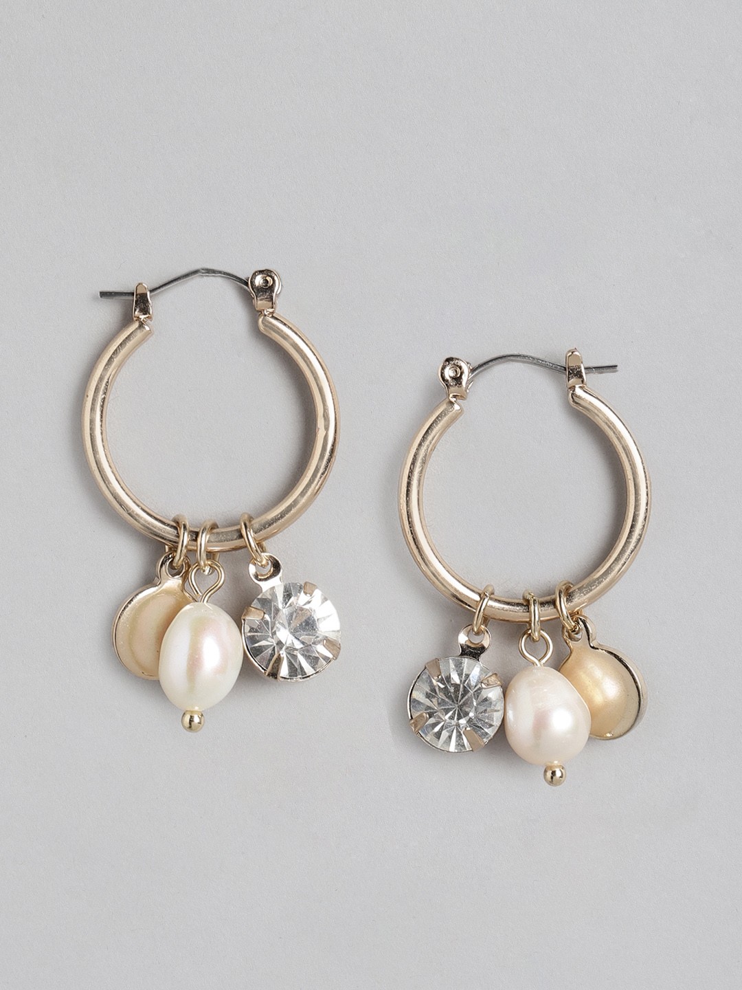

Forever New Gold-Toned & White Circular Hoop Earrings
