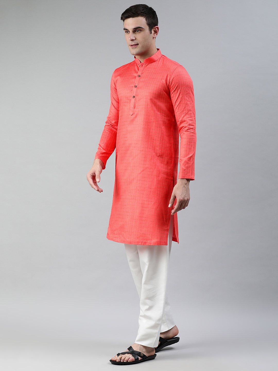 

Manthan Men Pink Checked Kurta