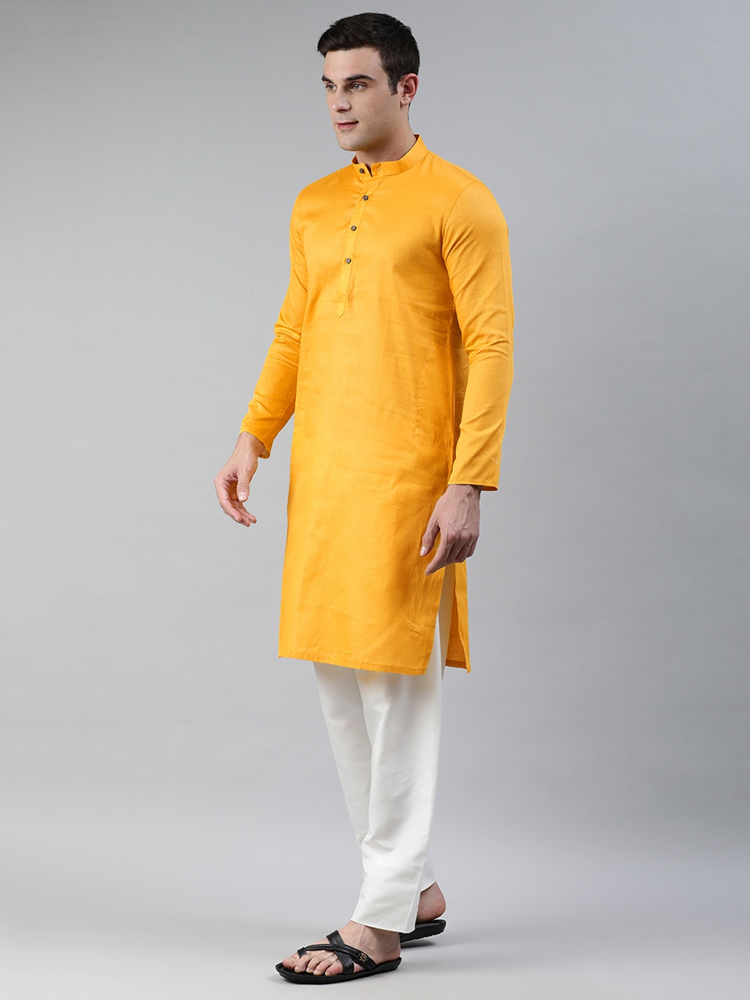 

Manthan Men Mustard Yellow Solid Kurta