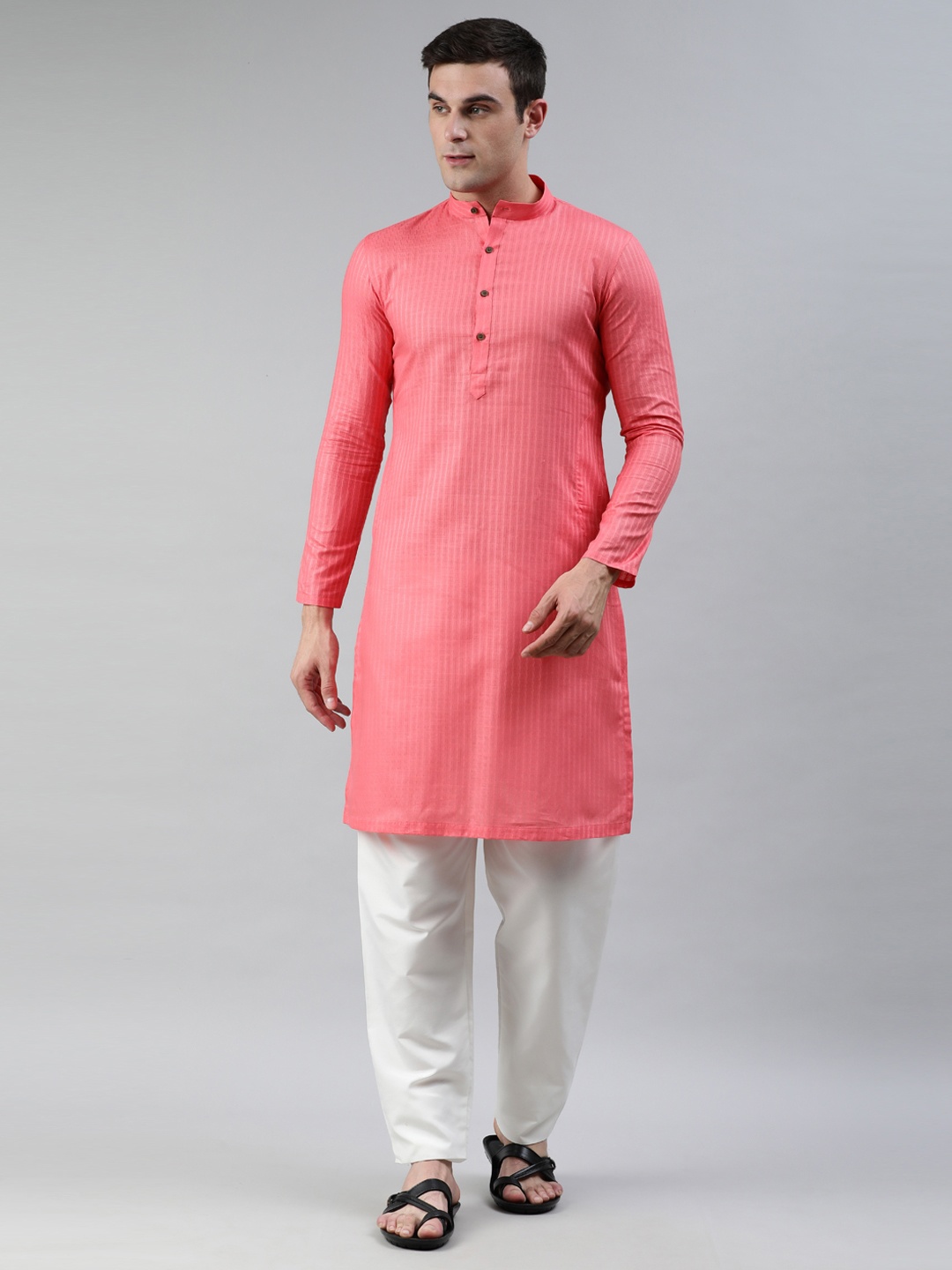 

Manthan Men Pink Striped Kurta