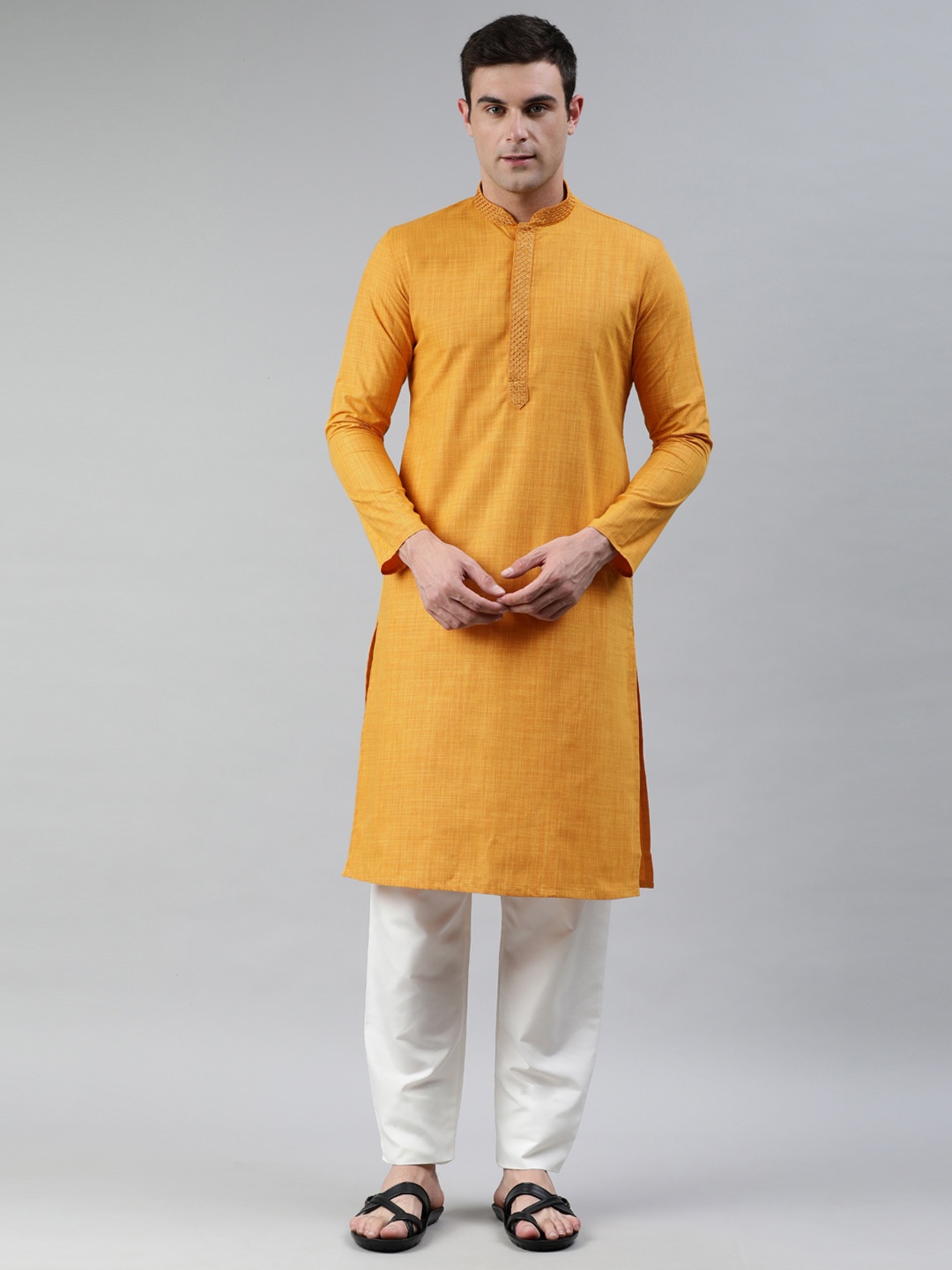 

Manthan Men Mustard Yellow Solid Kurta