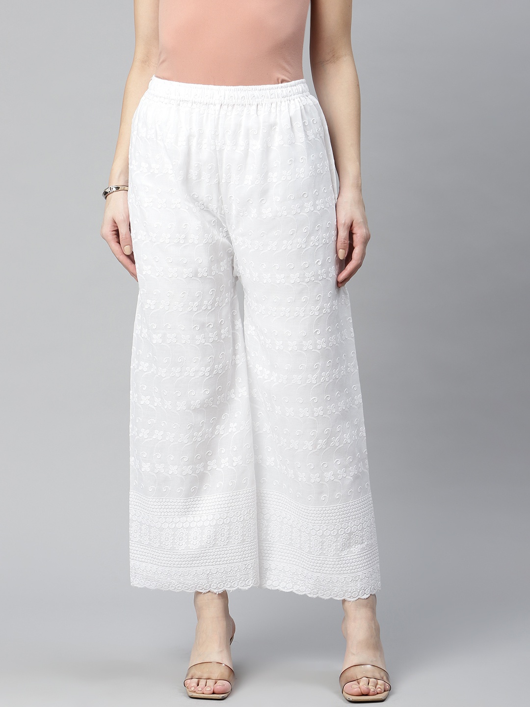 

Rang Gali Women White Floral Embroidered Ethnic Palazzos