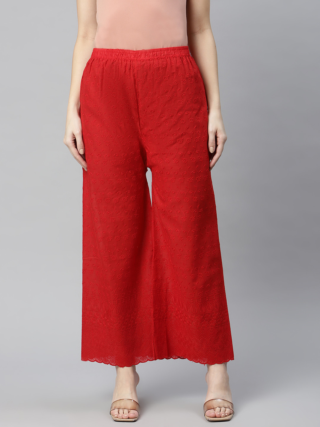 

Rang Gali Women Red Floral Embroidered Ethnic Palazzos