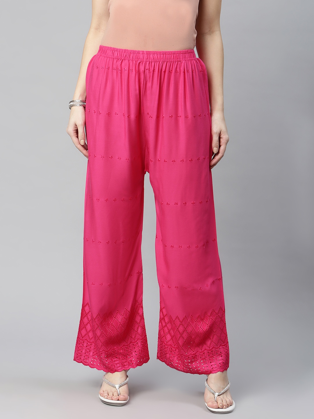 

Rang Gali Women Pink Hem Design Ethnic Palazzos