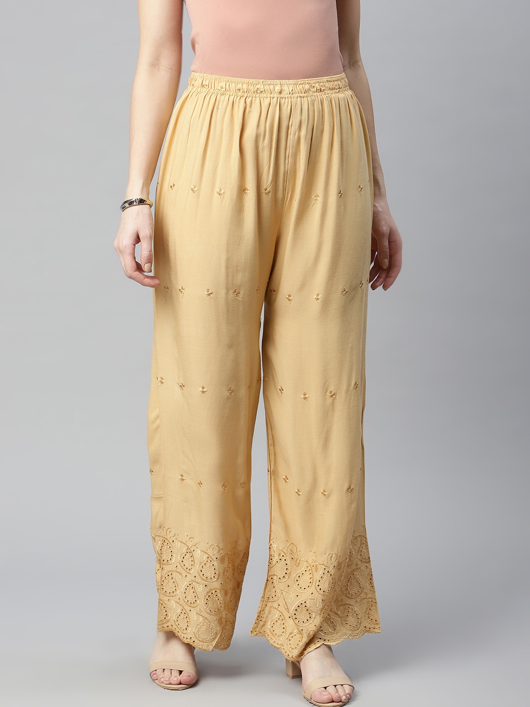 

Rang Gali Women Beige Ethnic Motifs Hem Design Ethnic Palazzos