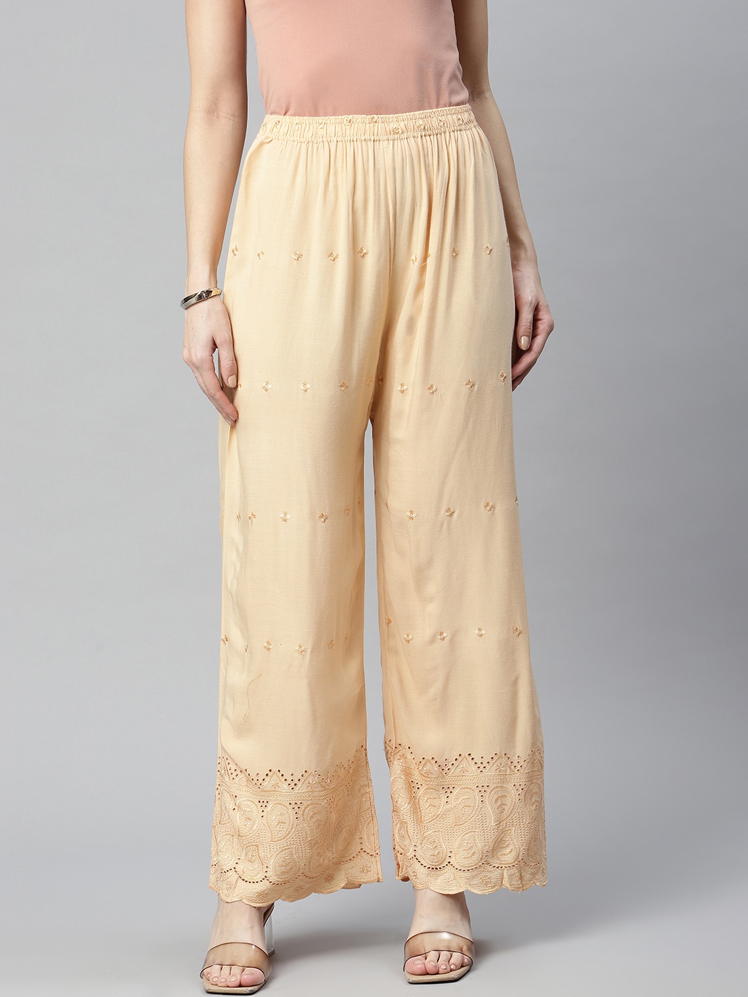 

Rang Gali Women Beige Ethnic Motifs Hem Design Ethnic Palazzos