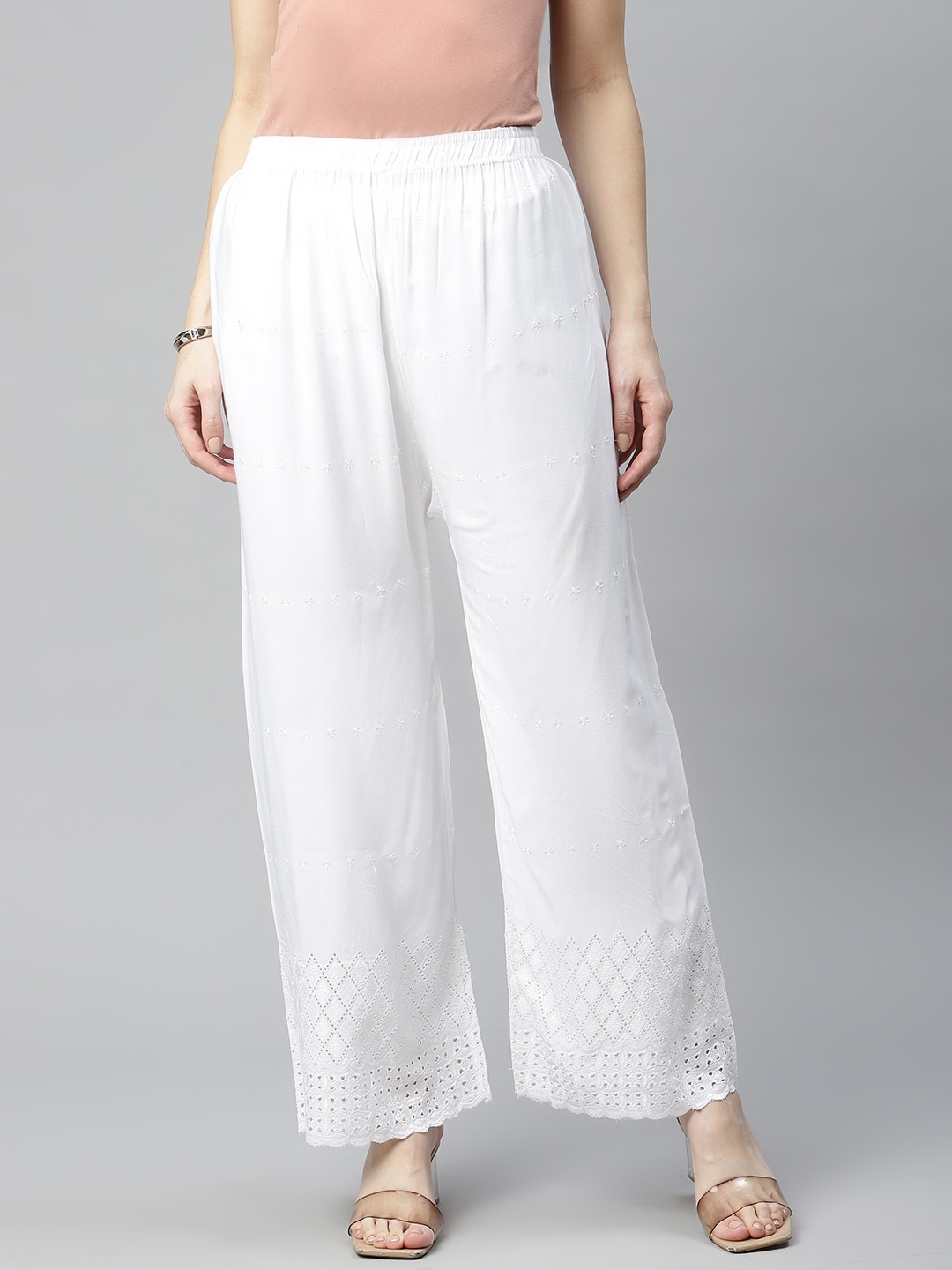 

Rang Gali Women White Hem Design Ethnic Palazzos
