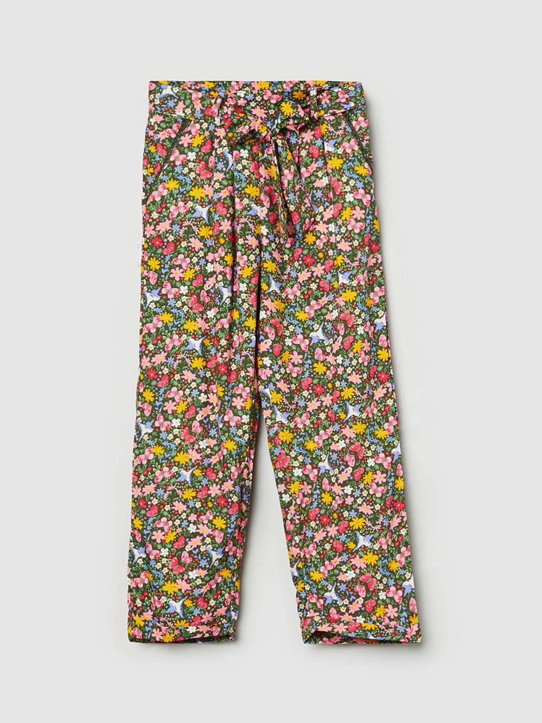 

max Girls Olive Green Floral Printed Trousers