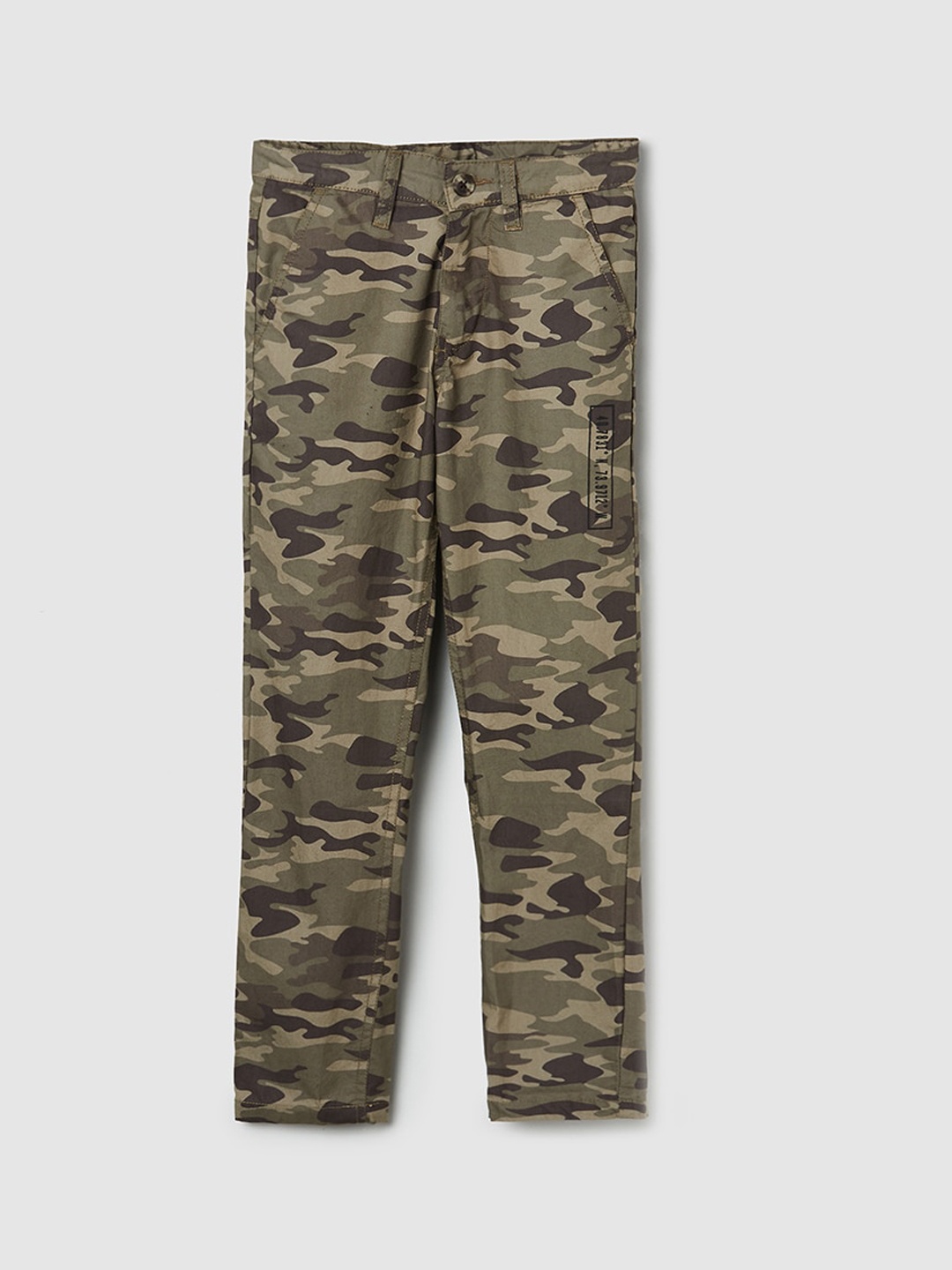 

max Boys Olive Green Camouflage Printed Trousers