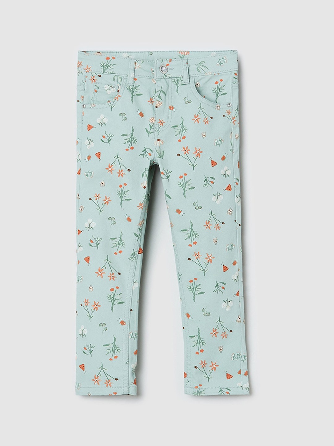 

max Girls Green Floral Printed Trousers