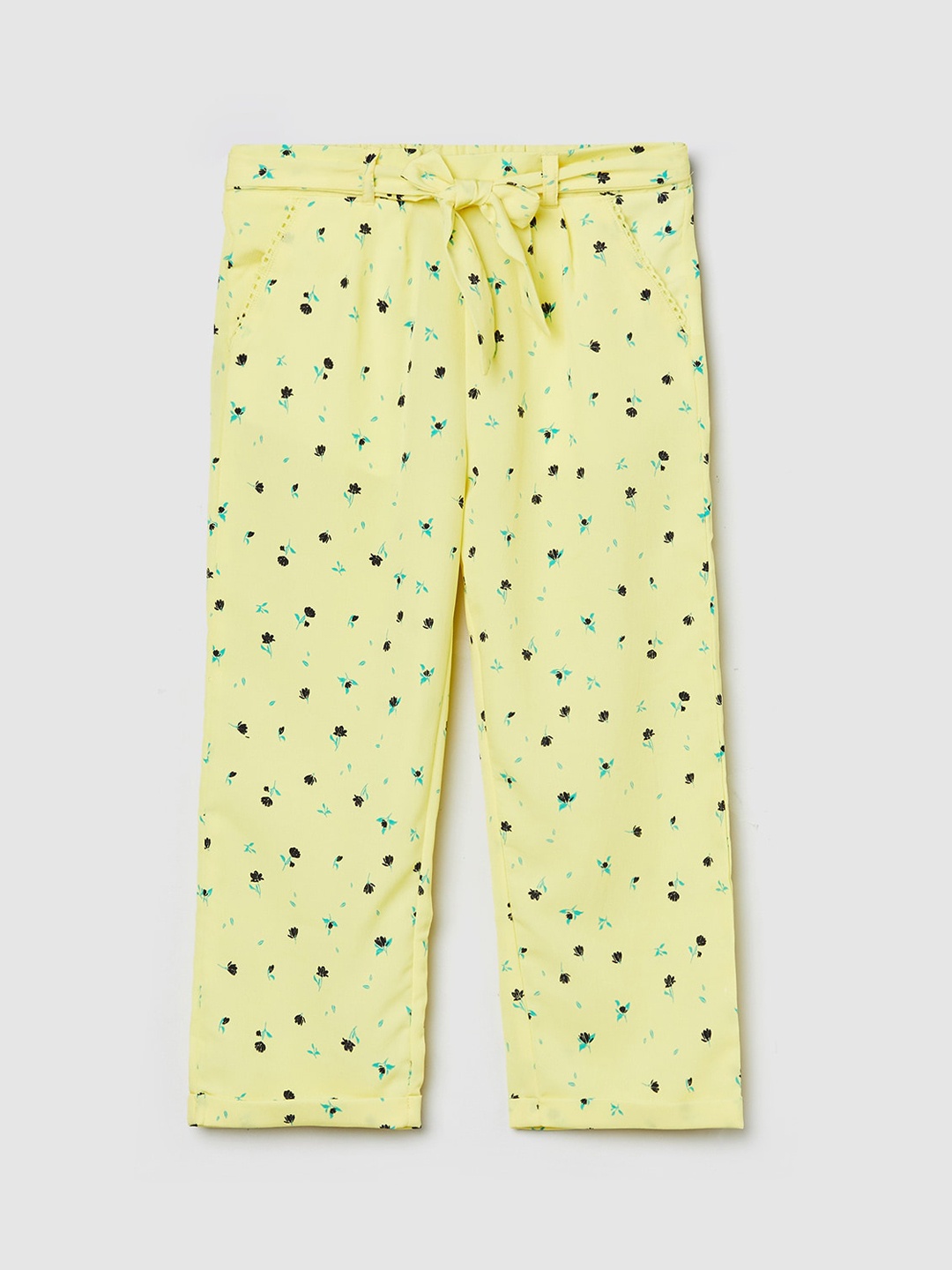 

max Girls Yellow Printed Trousers