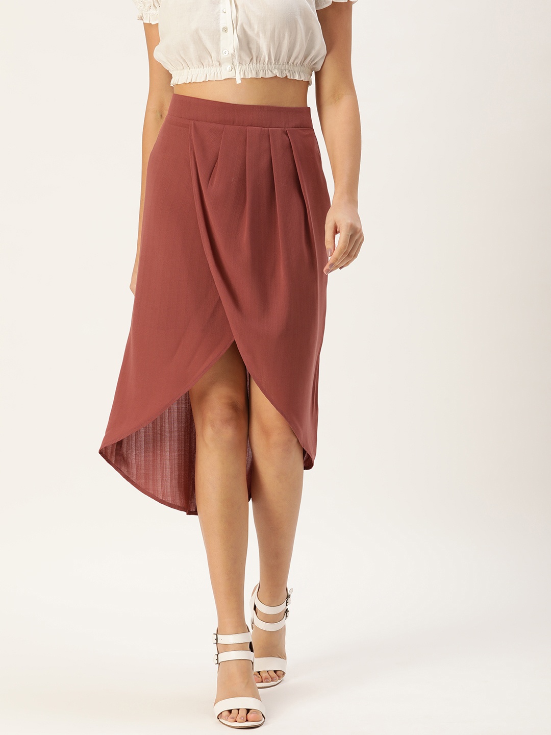 

ROVING MODE Women Mauve Faux Wrap Midi Skirt