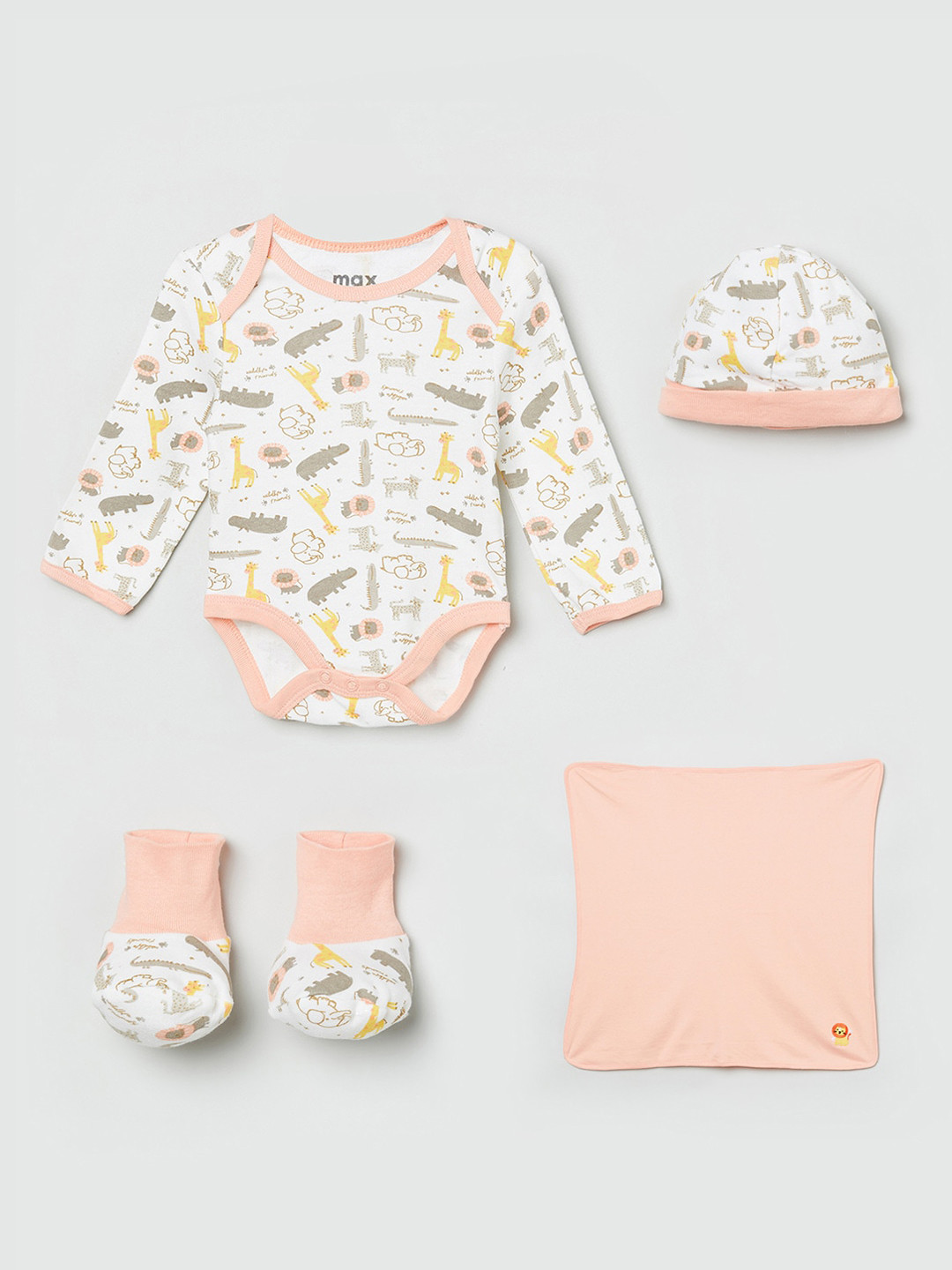 

max Infant Boys 5-Piece Printed Pure Cotton Baby Apparel Gift Set, White