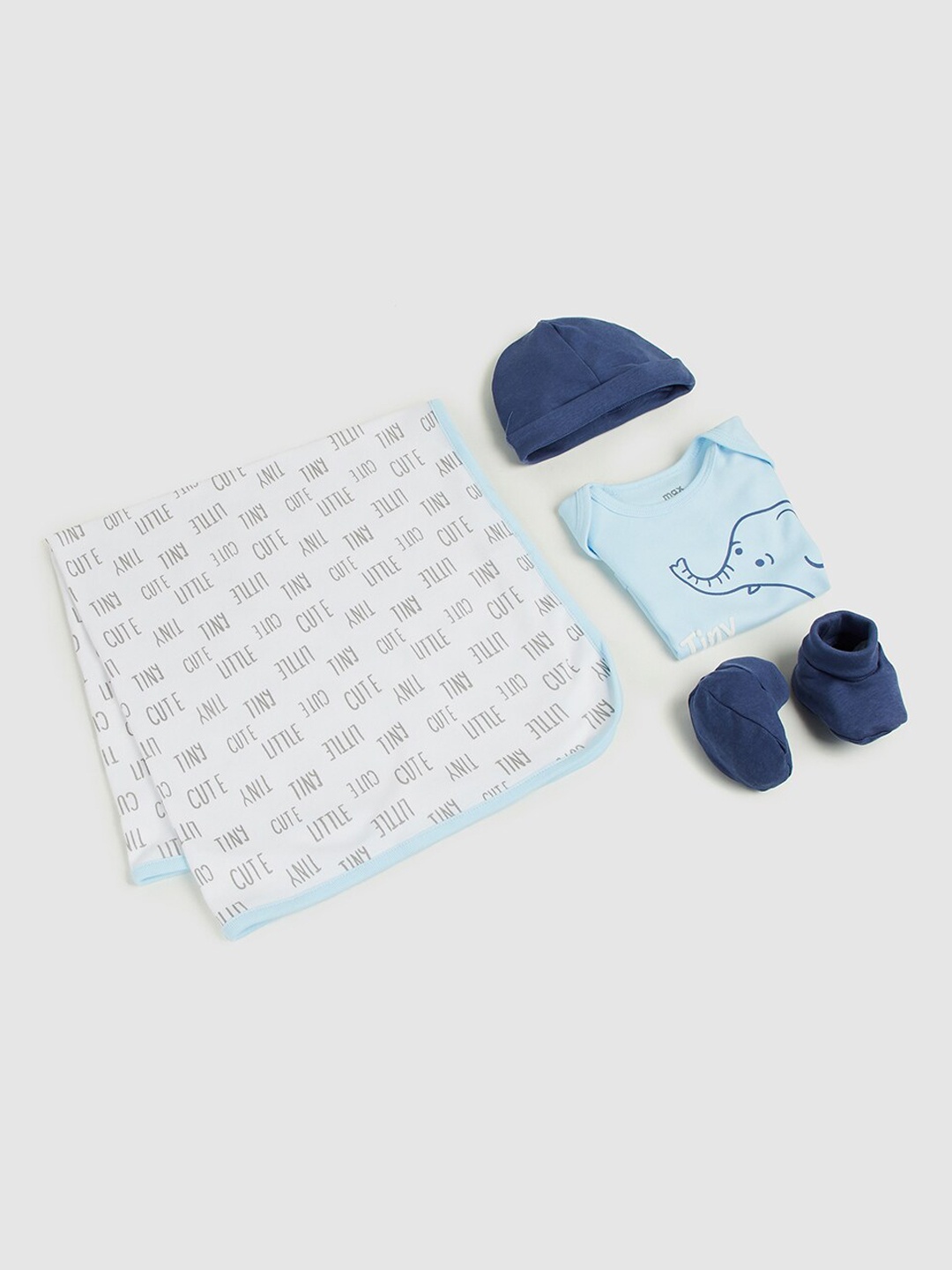 

max Boys Blue Printed Pure Cotton Baby Apparel Gift Set, Multi