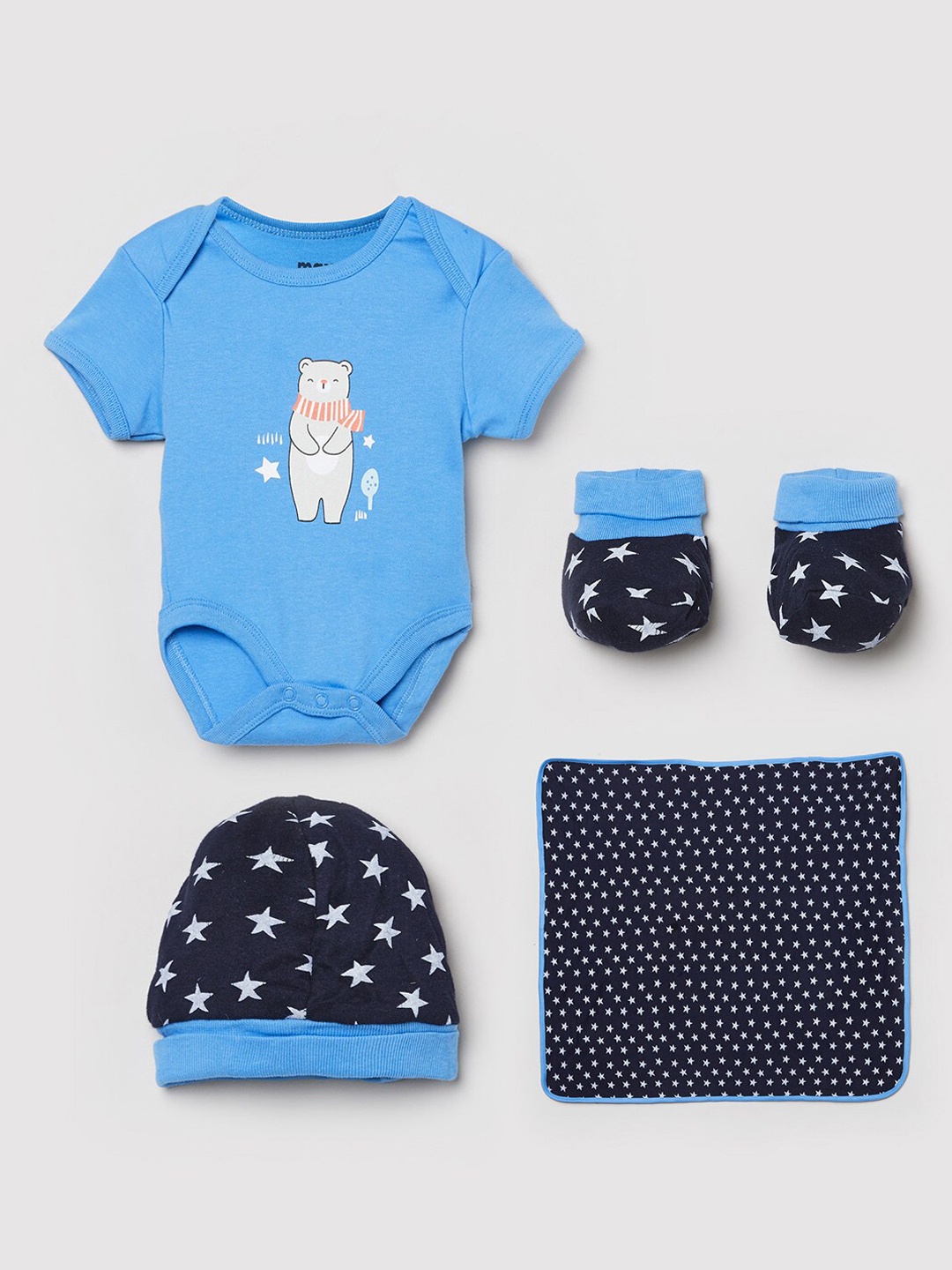 

max Infant Boys 4-Piece Printed Pure Cotton Baby Apparel Gift Set, Blue