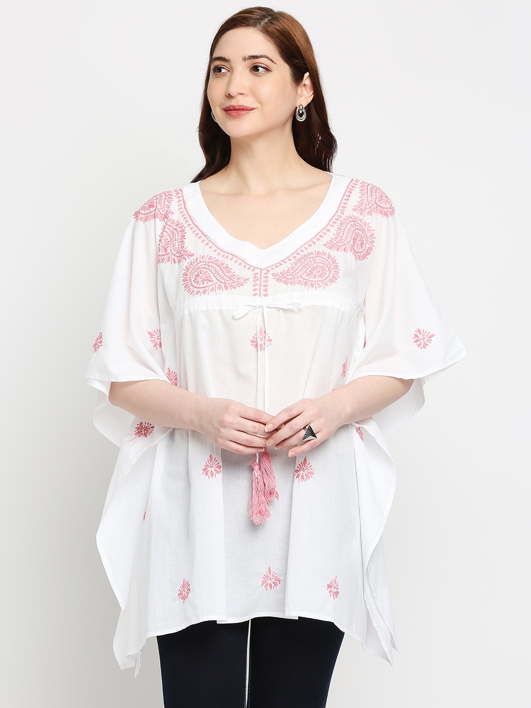 

Indiankala4u Women Pink Embroidered Chikankari Katan Top