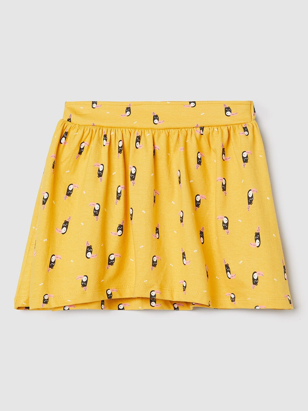 

max Girls Yellow & Black Printed Pure Cotton Flared Skirt