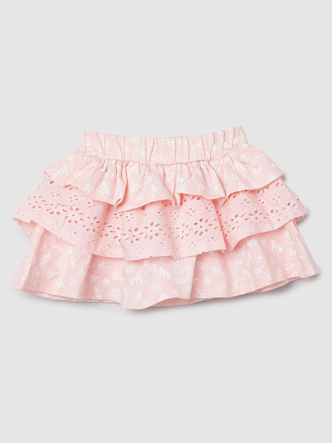 

max Girls Peach-Coloured Self-Design Pure Cotton Mini Tiered Skirt