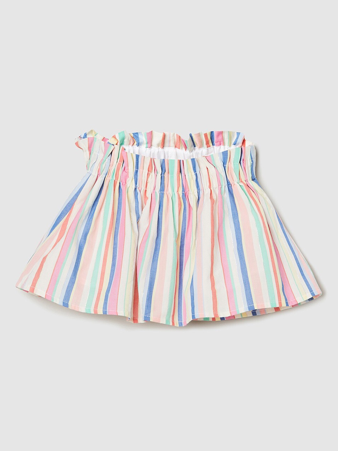 

max Infants Girls Pink & Blue Striped Printed Flared Mini Skirts, Multi