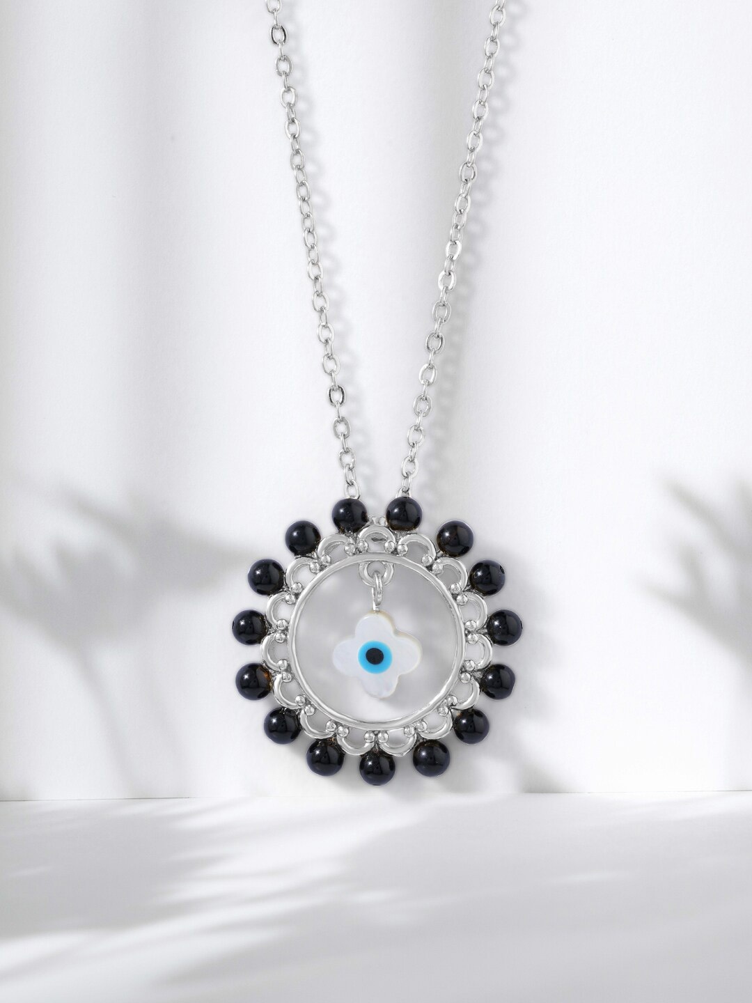 

MINUTIAE Women Silver-Plated & Black Contemporary Evil Eye Mangalsutra