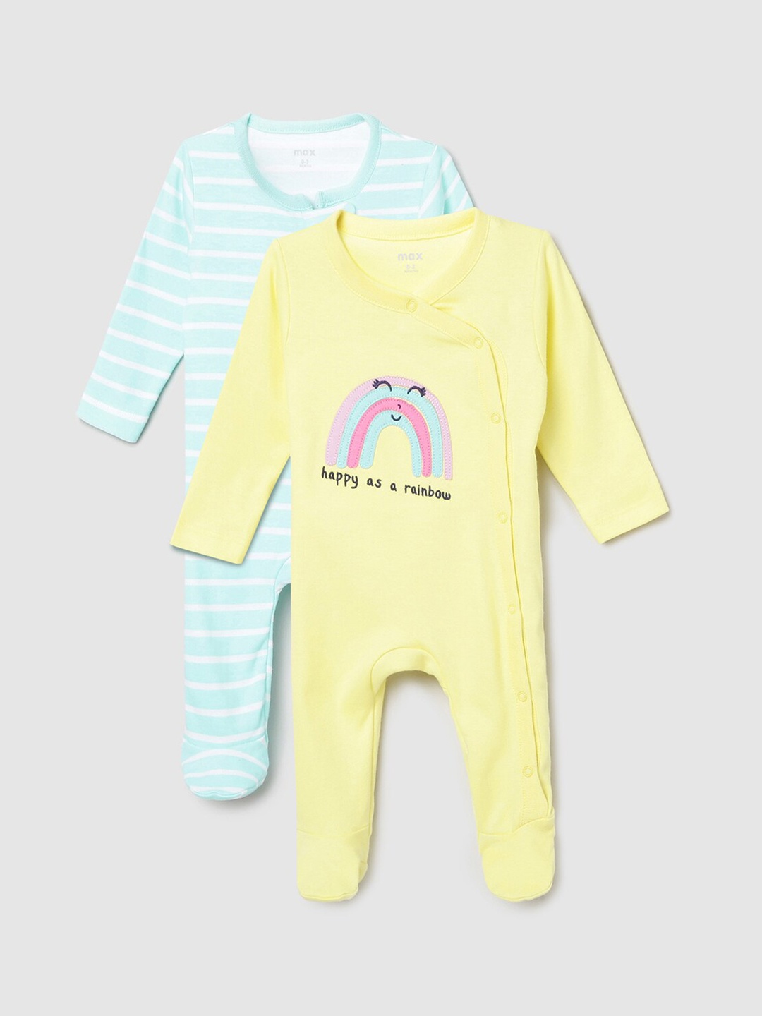 

max Girls Pack of 2 Blue & Yellow Printed Anti-Bacterial Sleepsuit