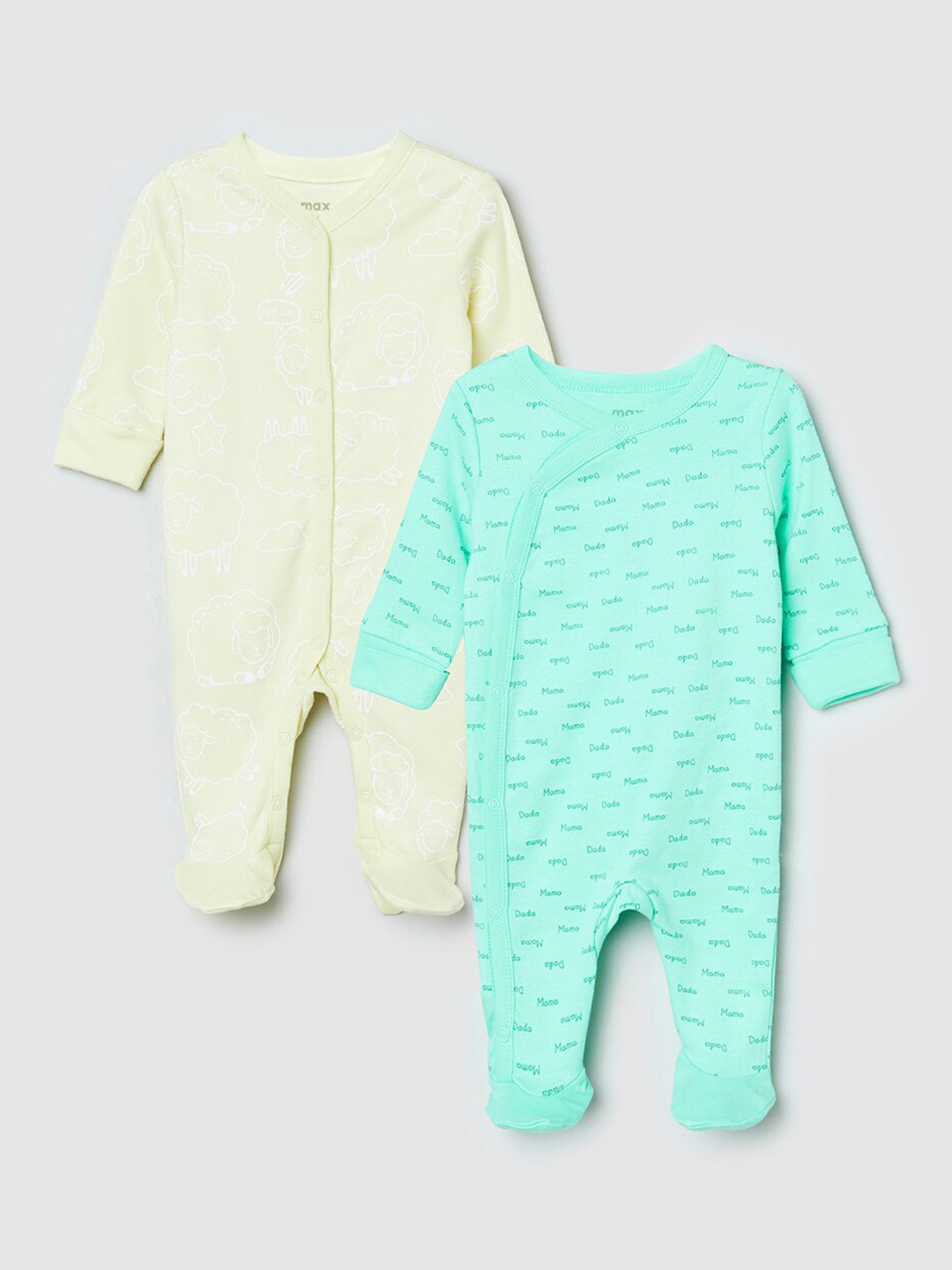 

max Boys Pack of 2 Green Printed Anti-Bacterial Sleepsuit