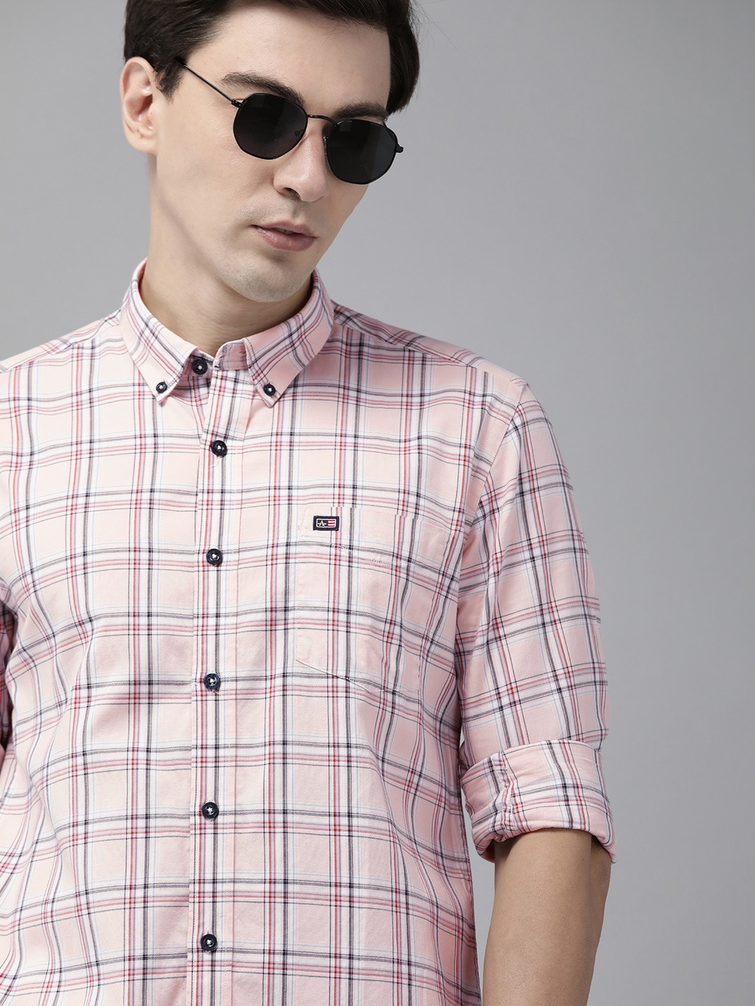 

Arrow Sport Men Peach-Coloured Tartan Checks Original Slim Fit Pure Cotton Casual Shirt