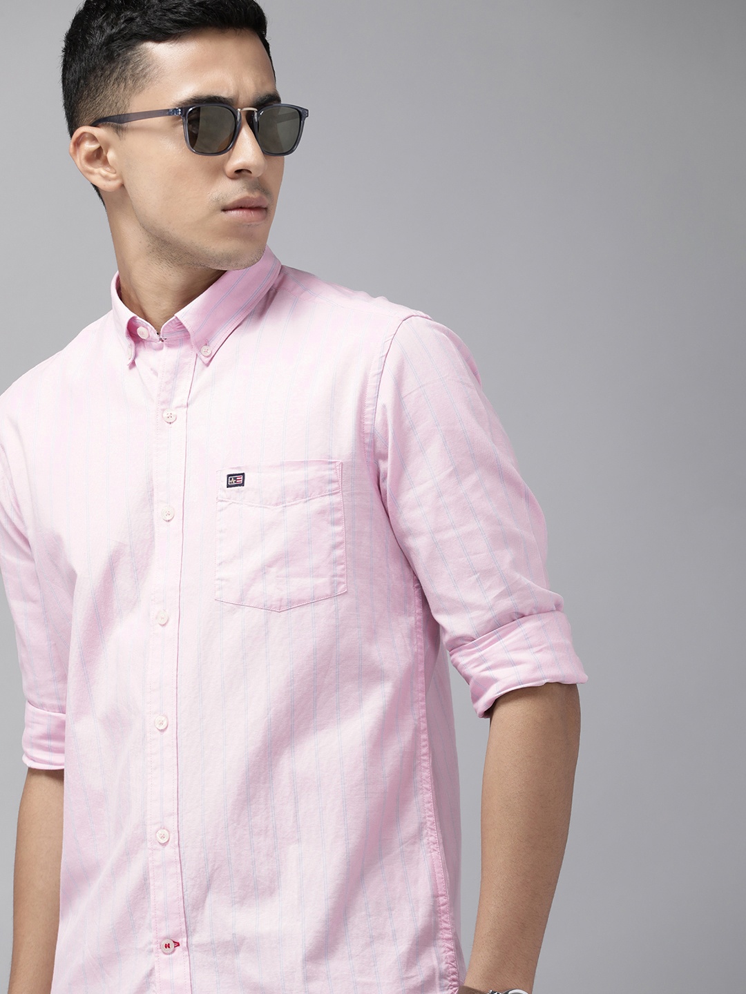 

Arrow Sport Men Manhattan Slim Fit Striped Pure Cotton Casual Shirt, Pink