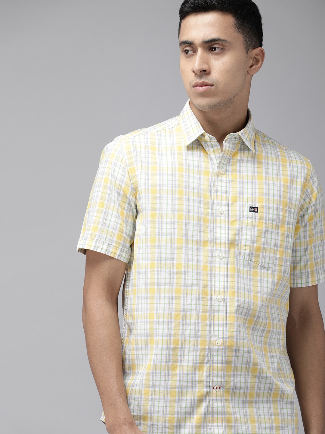 

Arrow Sport Men Tartan Checked Pure Cotton Casual Shirt, Yellow