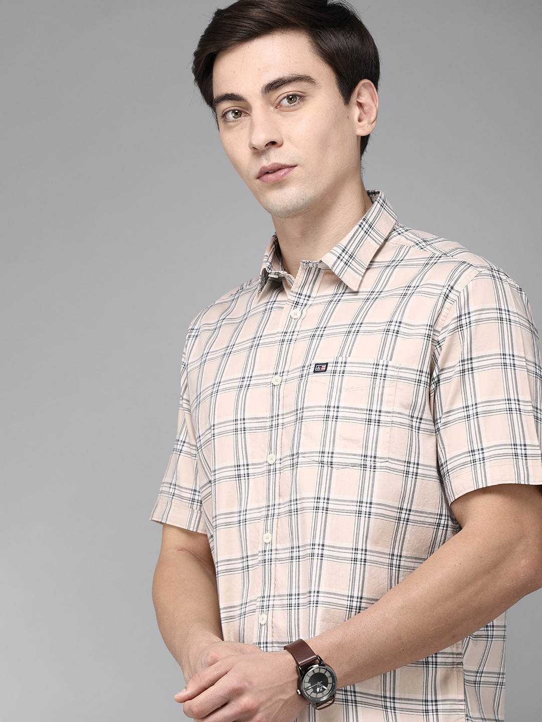 

Arrow Sport Men Beige Checked Pure Cotton Regular Fit Casual Shirt