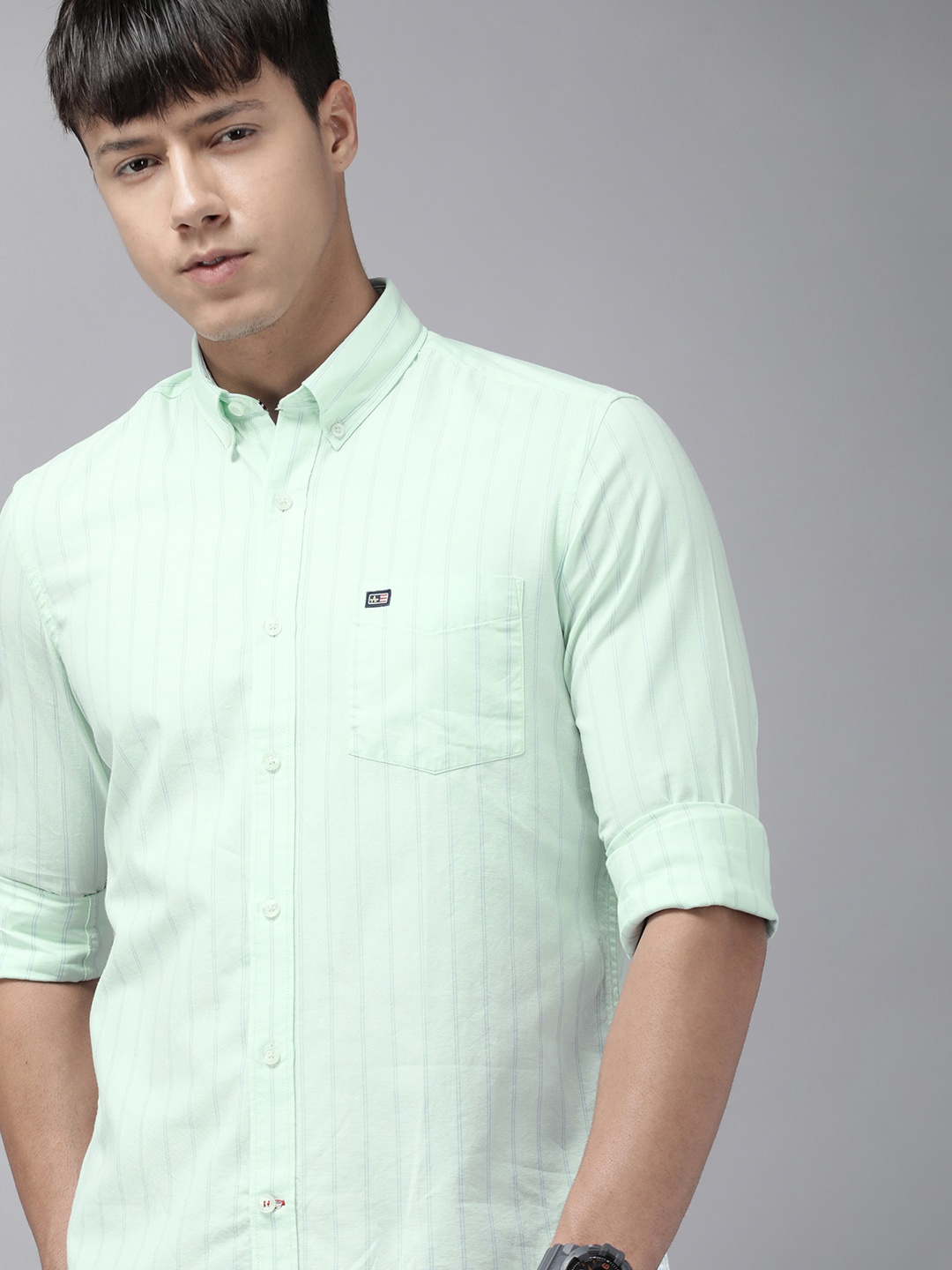 

Arrow Sport Men Pure Cotton Manhattan Slim Fit Striped Casual Shirt, Sea green