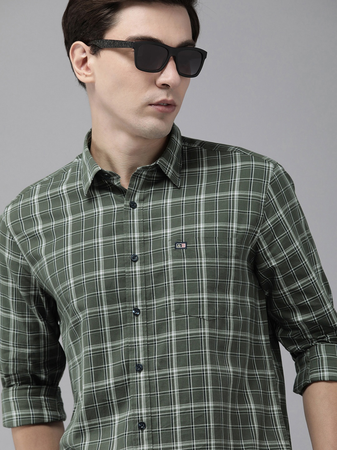 

Arrow Sport Men Olive Green Tartan Checks Original Slim Fit Pure Cotton Casual Shirt