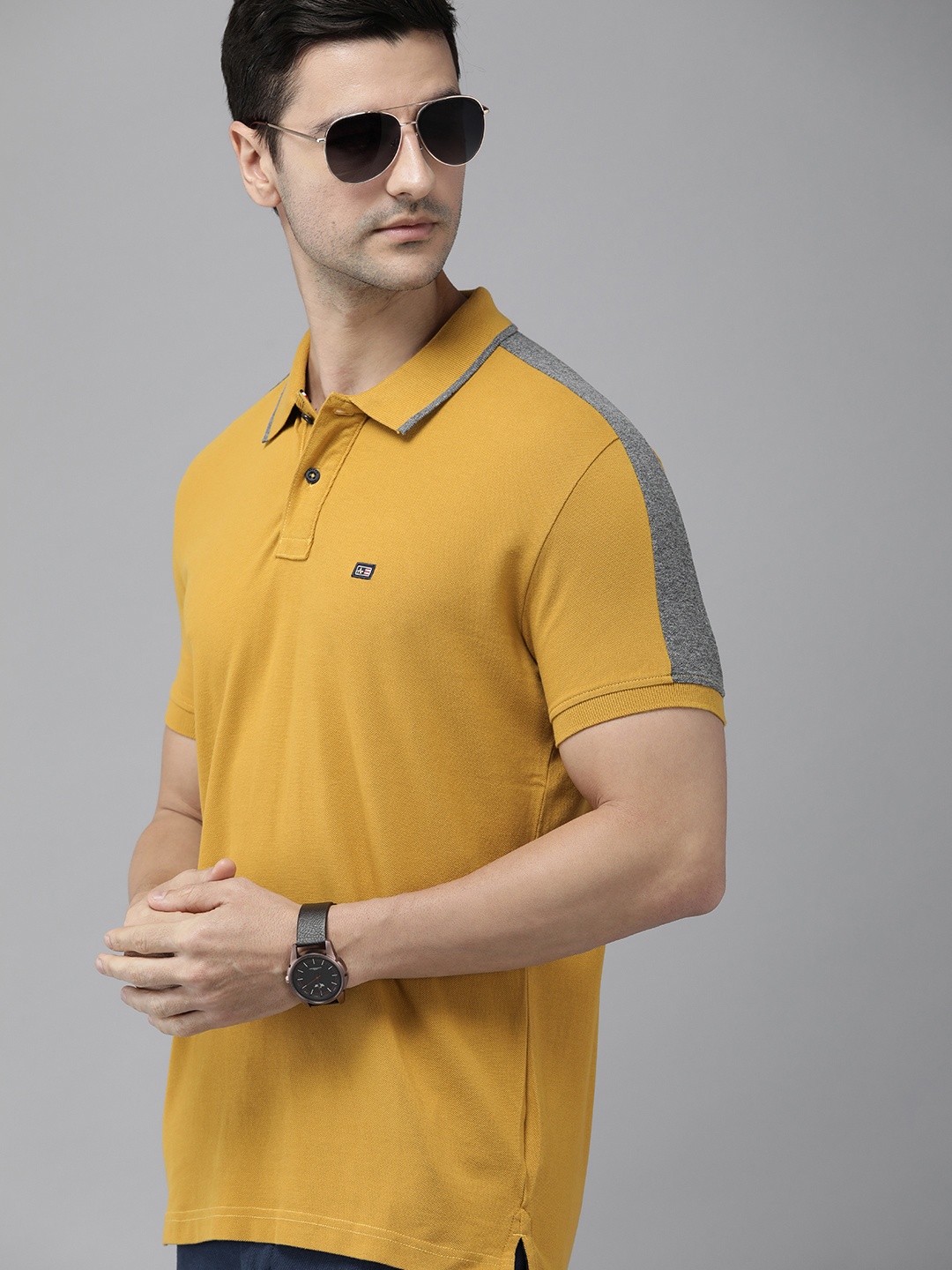 

Arrow Sport Men Mustard Yellow Contrast Side Stripe Polo Collar Pure Cotton T-shirt