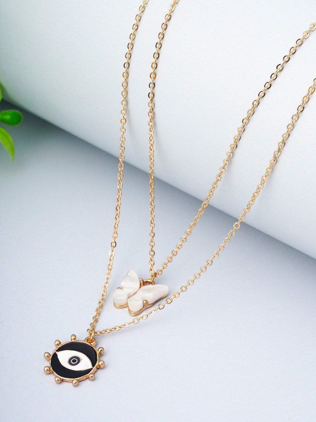 

Ferosh Women Black & Gold-Toned Evil Eye & Butterfly Layered Necklace