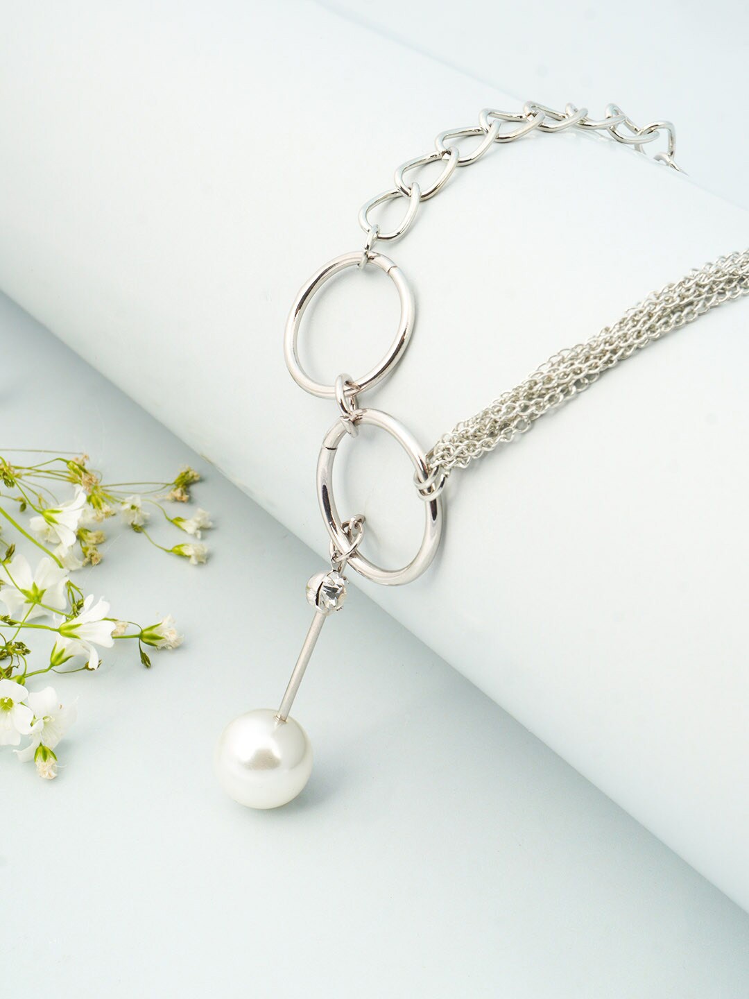 

Ferosh Silver-Toned & White Necklace