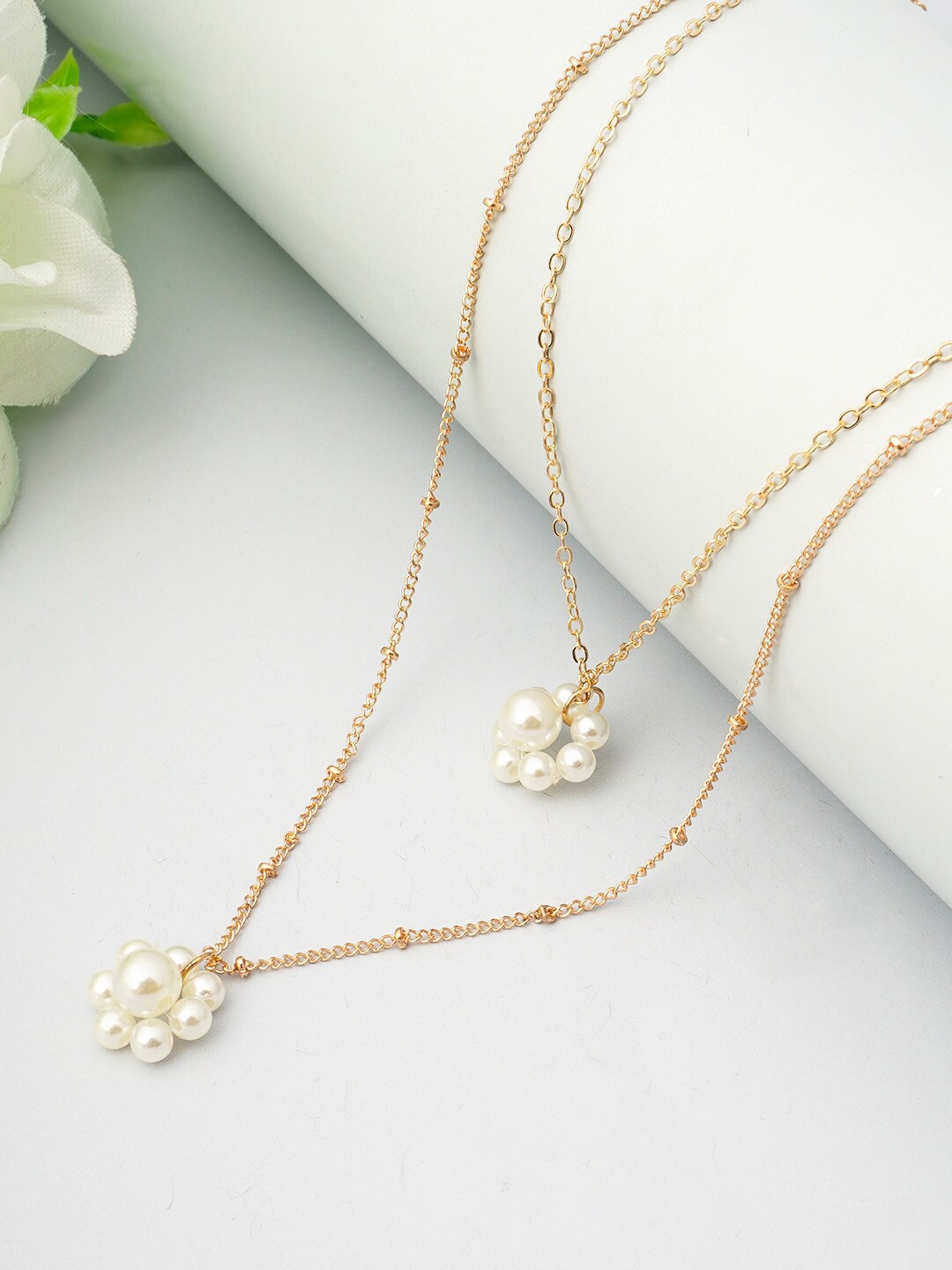 

Ferosh Women Off-White & Gold-Toned Layered Beaded Necklace