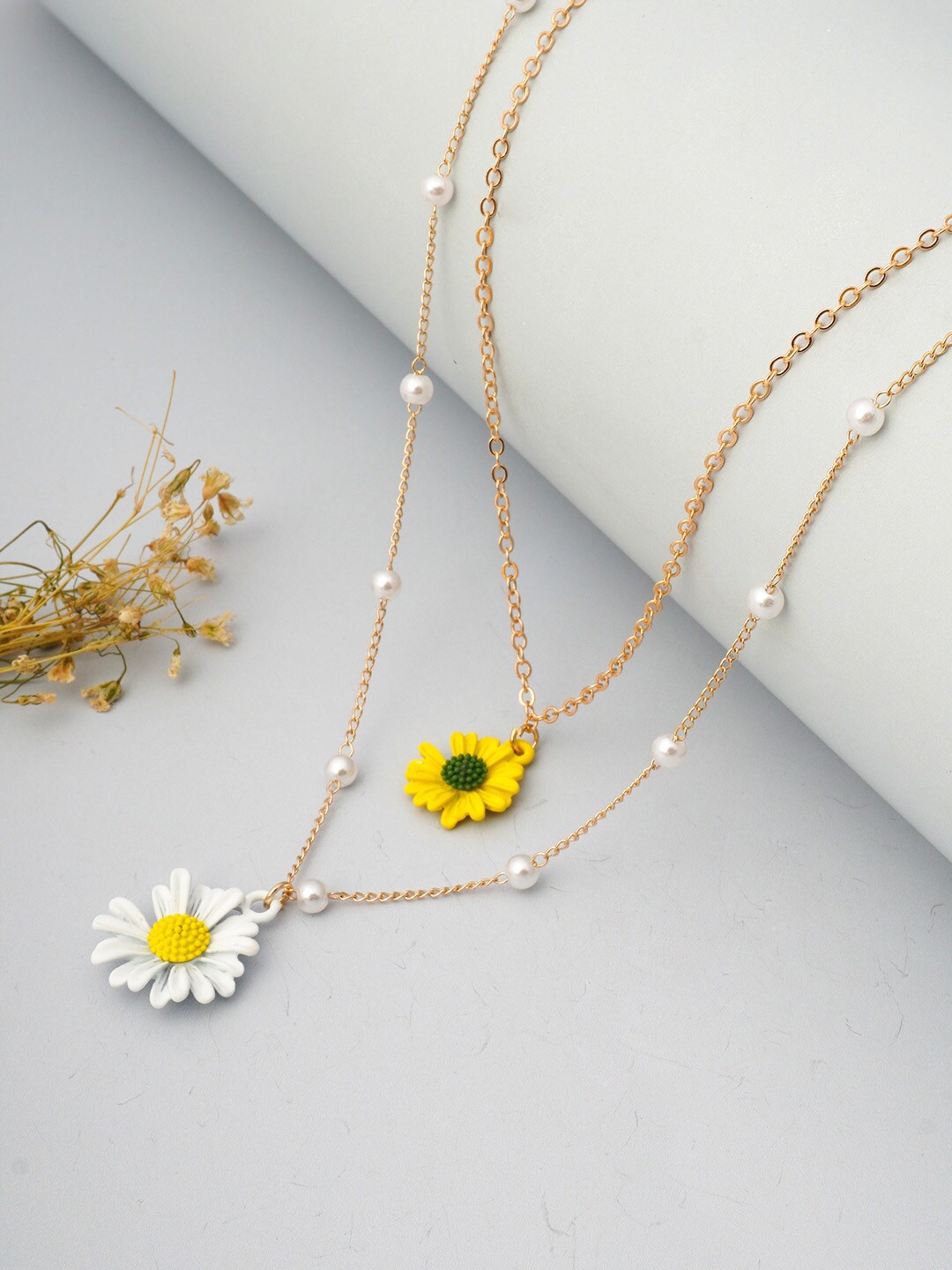 

Ferosh Yellow & Silver-Toned Layered Necklace
