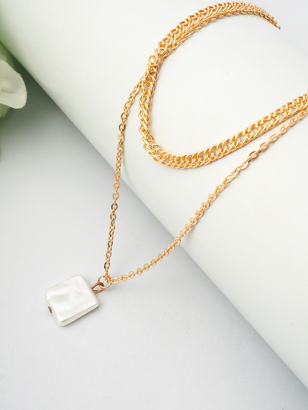 

Ferosh Gold-Toned & White Layered Necklace