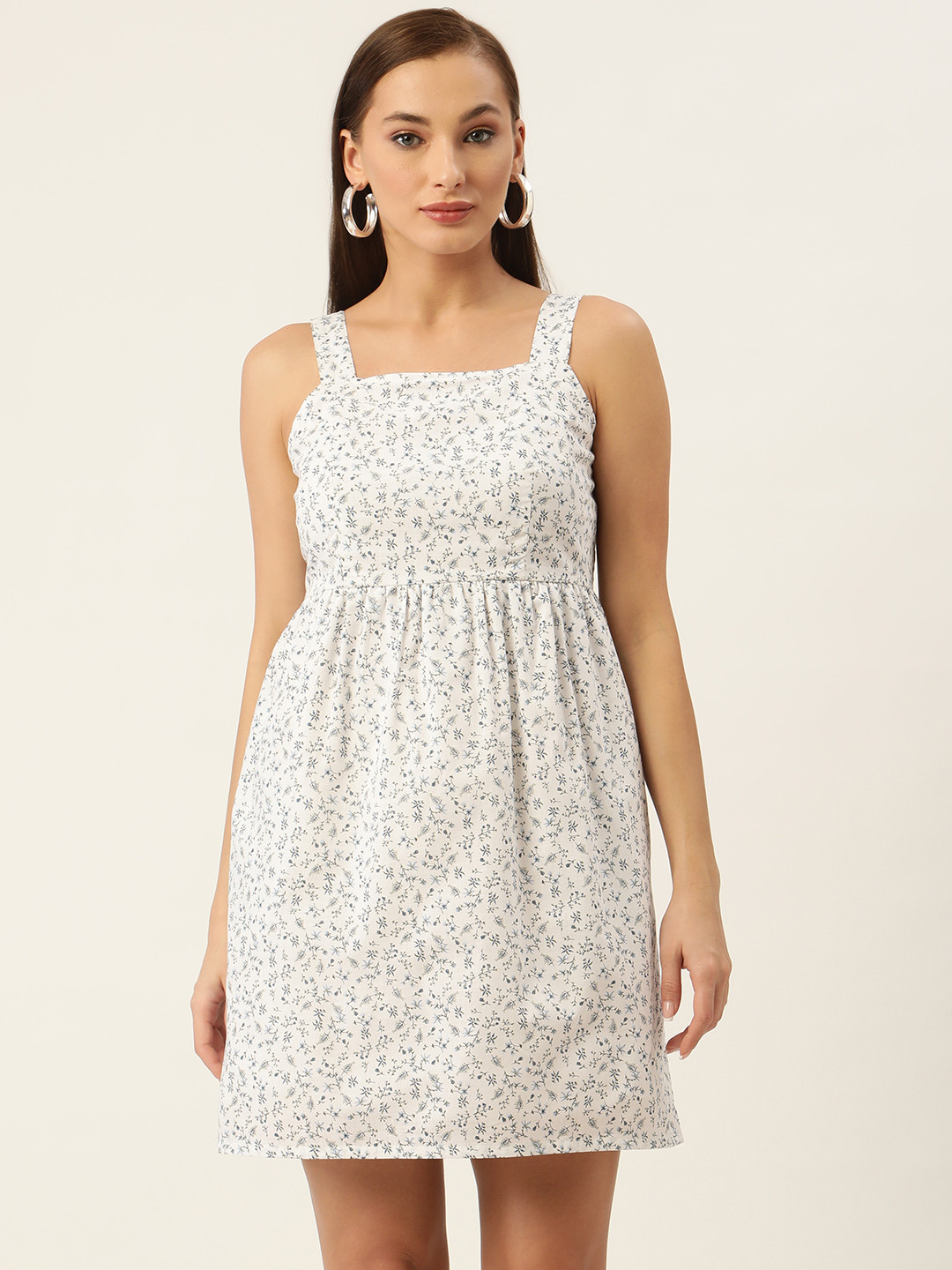 

Rue Collection Off White & Blue Floral A-Line Dress