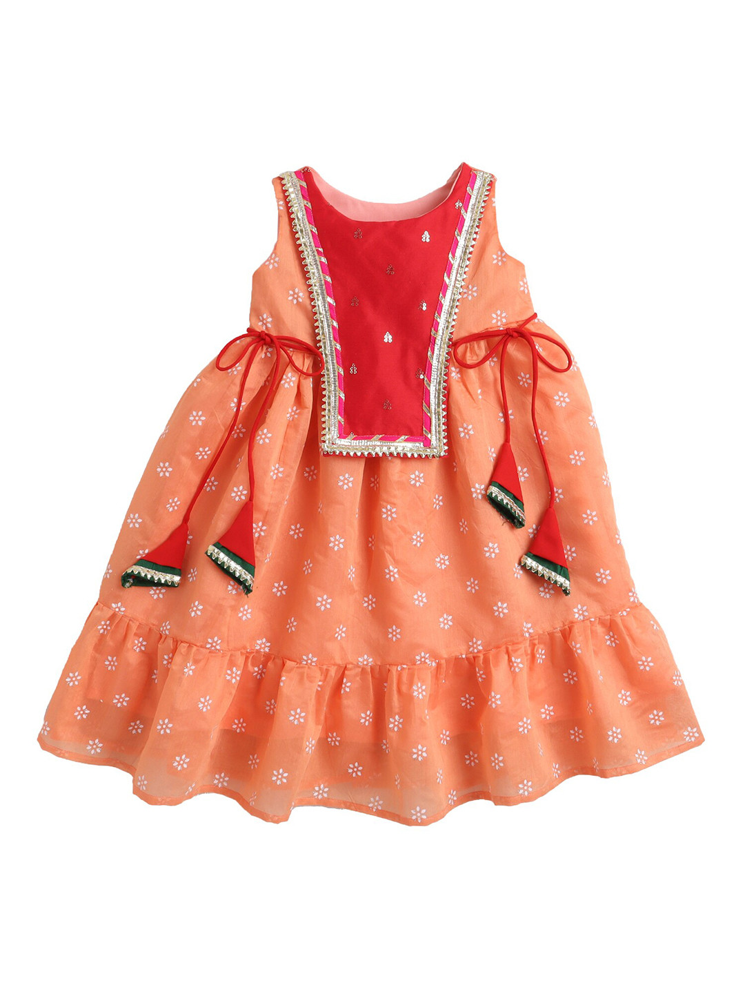 

MANY FROCKS & Peach-Coloured Floral Ethnic A-Line Dress