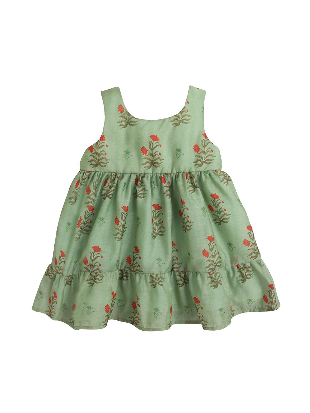 

MANY FROCKS & Green Floral Ethnic A-Line Dress
